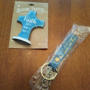 Faith Gifts -- Metal Cross on Pedestal & Bible Verse Keychain